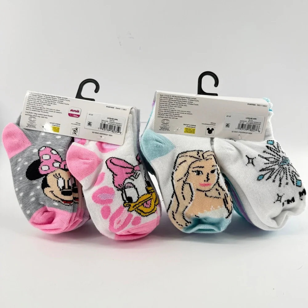 NEW Disney Toddler 4T-5T 20 Ankle Socks Pink Blue Minnie Mouse Frozen Elsa Anna